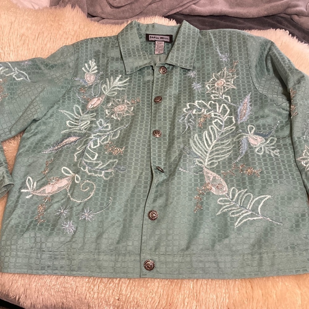 Green jean Jacket style with Embroidery